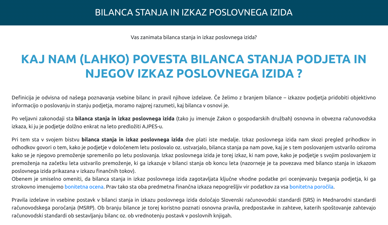 ključne besede - bilanca stanja