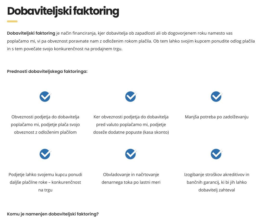 ključne besede - dobaviteljsi faktoring